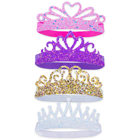 Stretch Glitter Princess Tiara Headbands - 4 Pack - FROG SAC