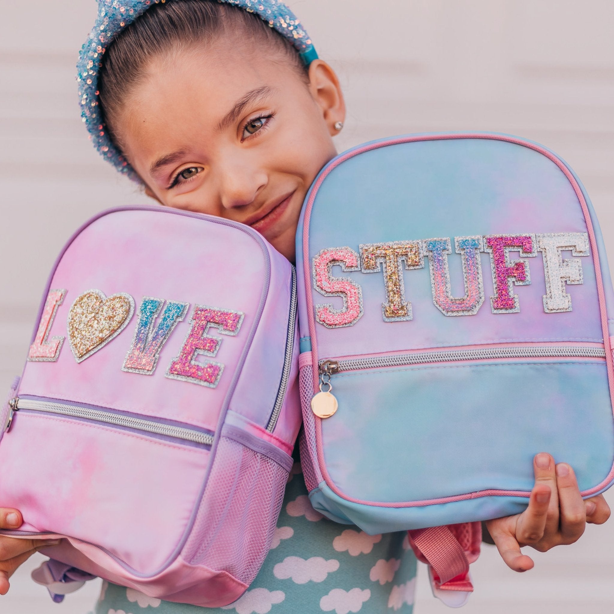 Tie Dye Backpack with Glitter Varsity Patch Letters - Mini - FROG SAC