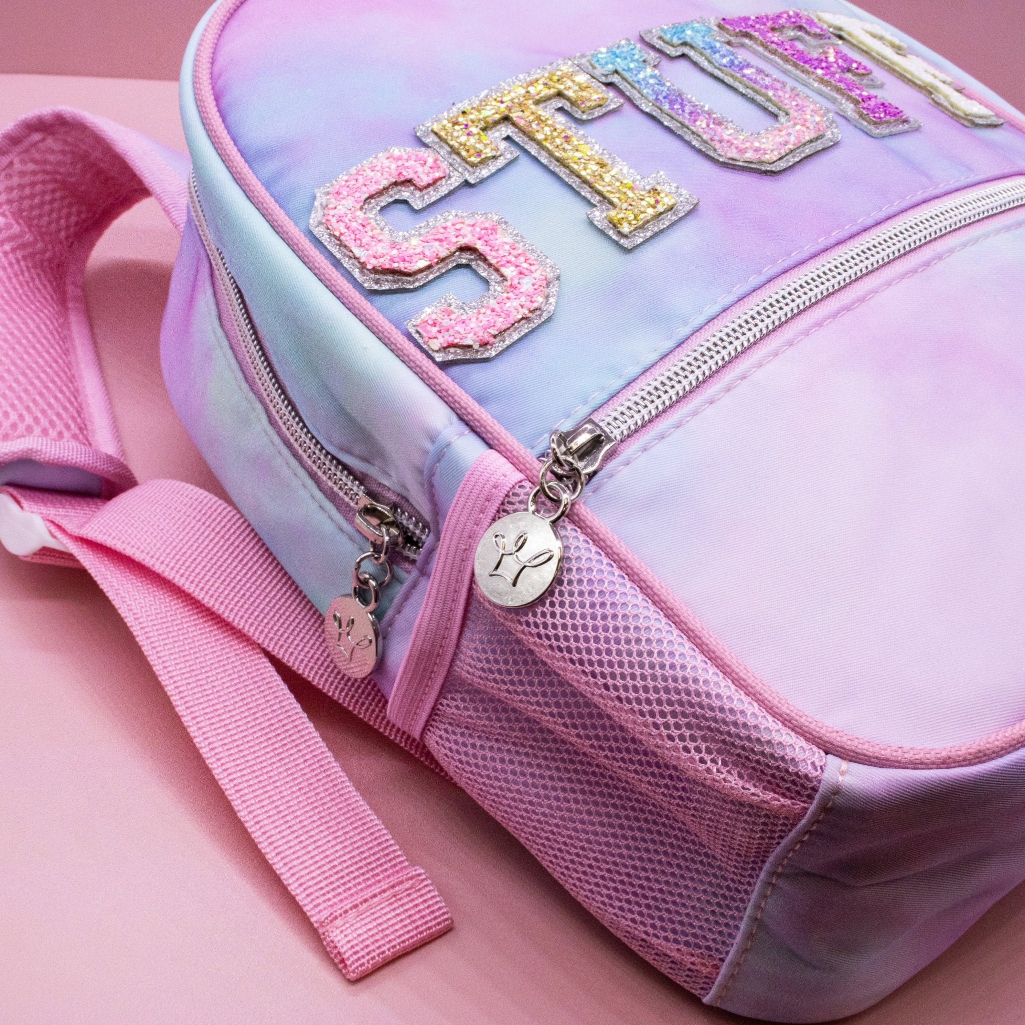 Tie Dye Backpack with Glitter Varsity Patch Letters - Mini - FROG SAC