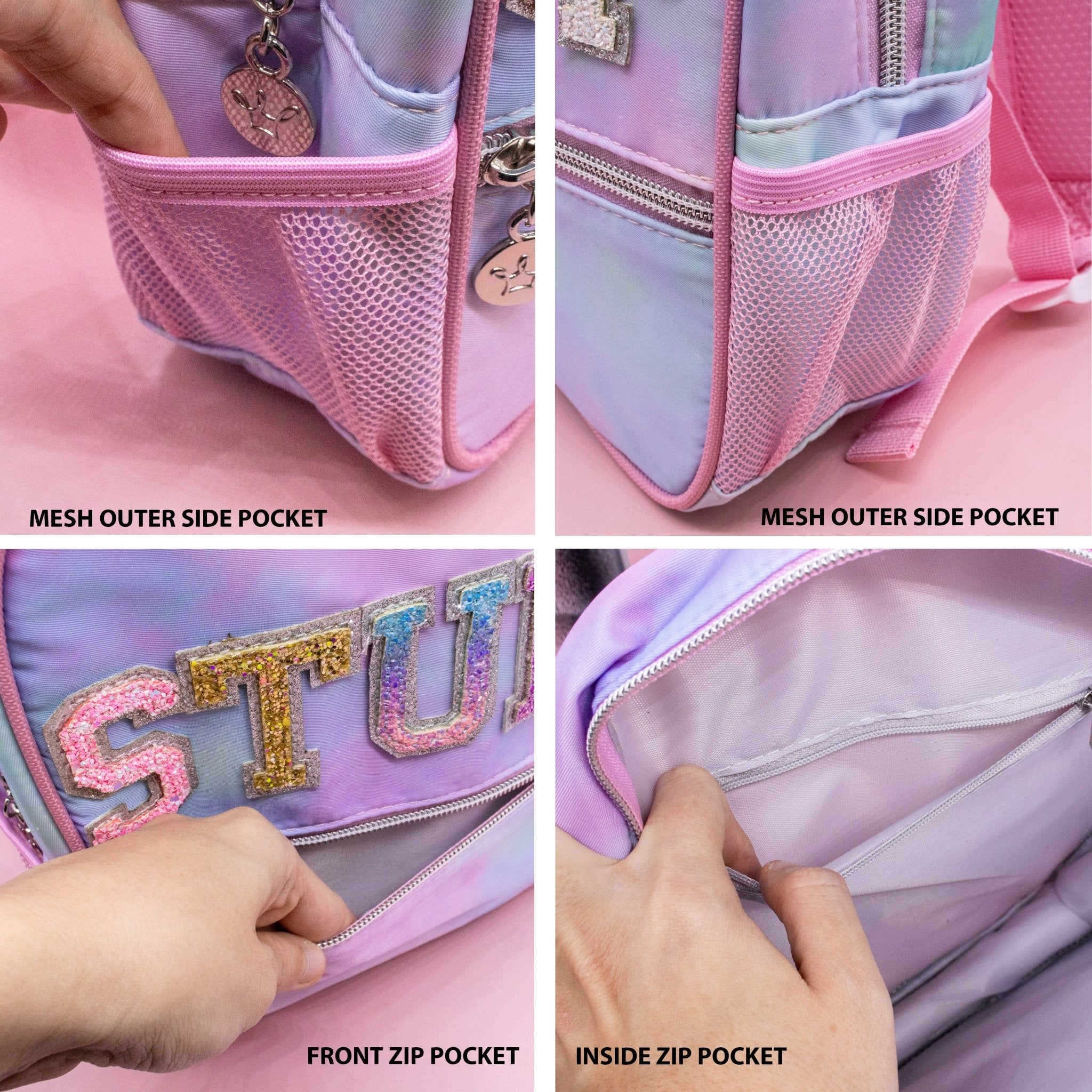 Tie Dye Backpack with Glitter Varsity Patch Letters - Mini - FROG SAC