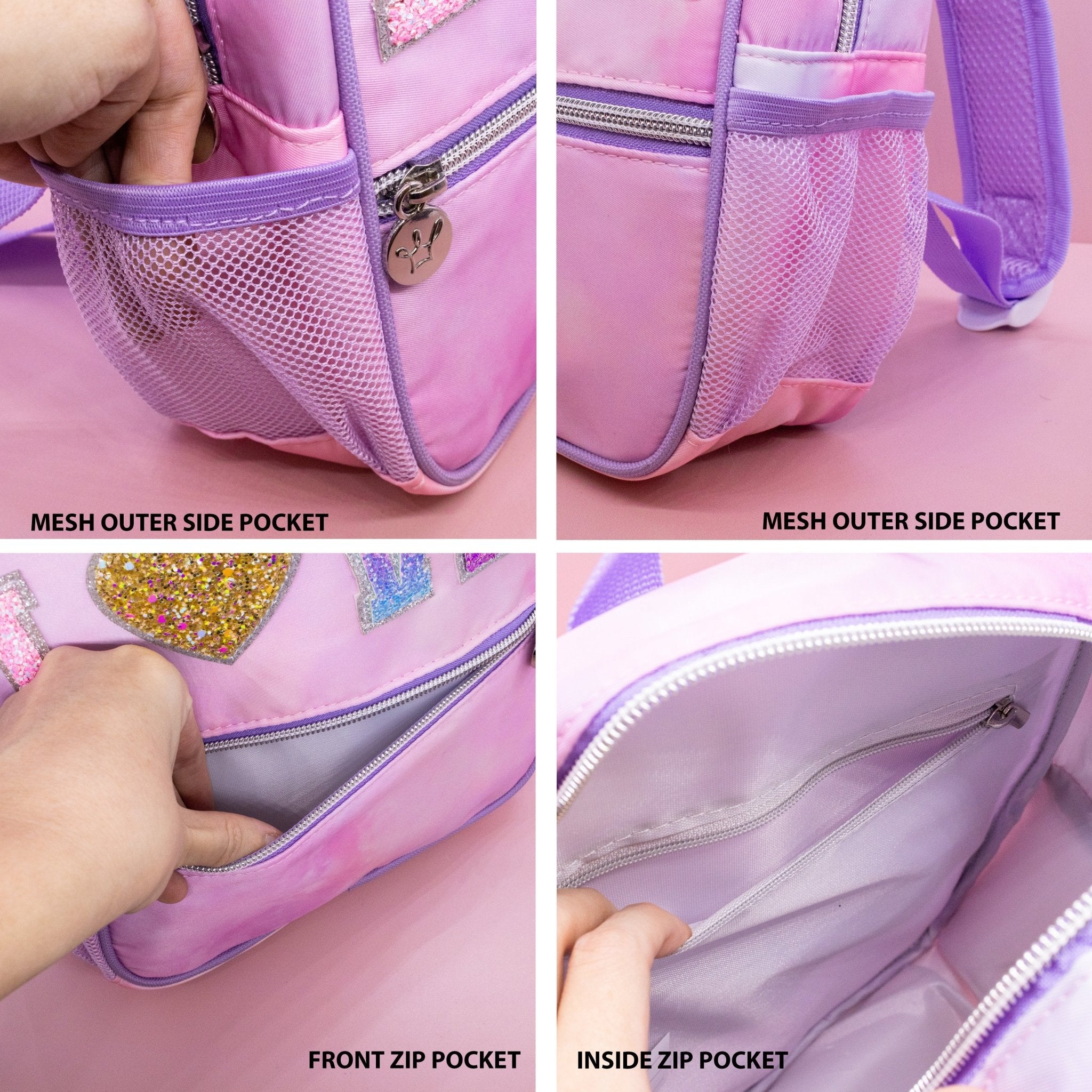 Tie Dye Backpack with Glitter Varsity Patch Letters - Mini - FROG SAC