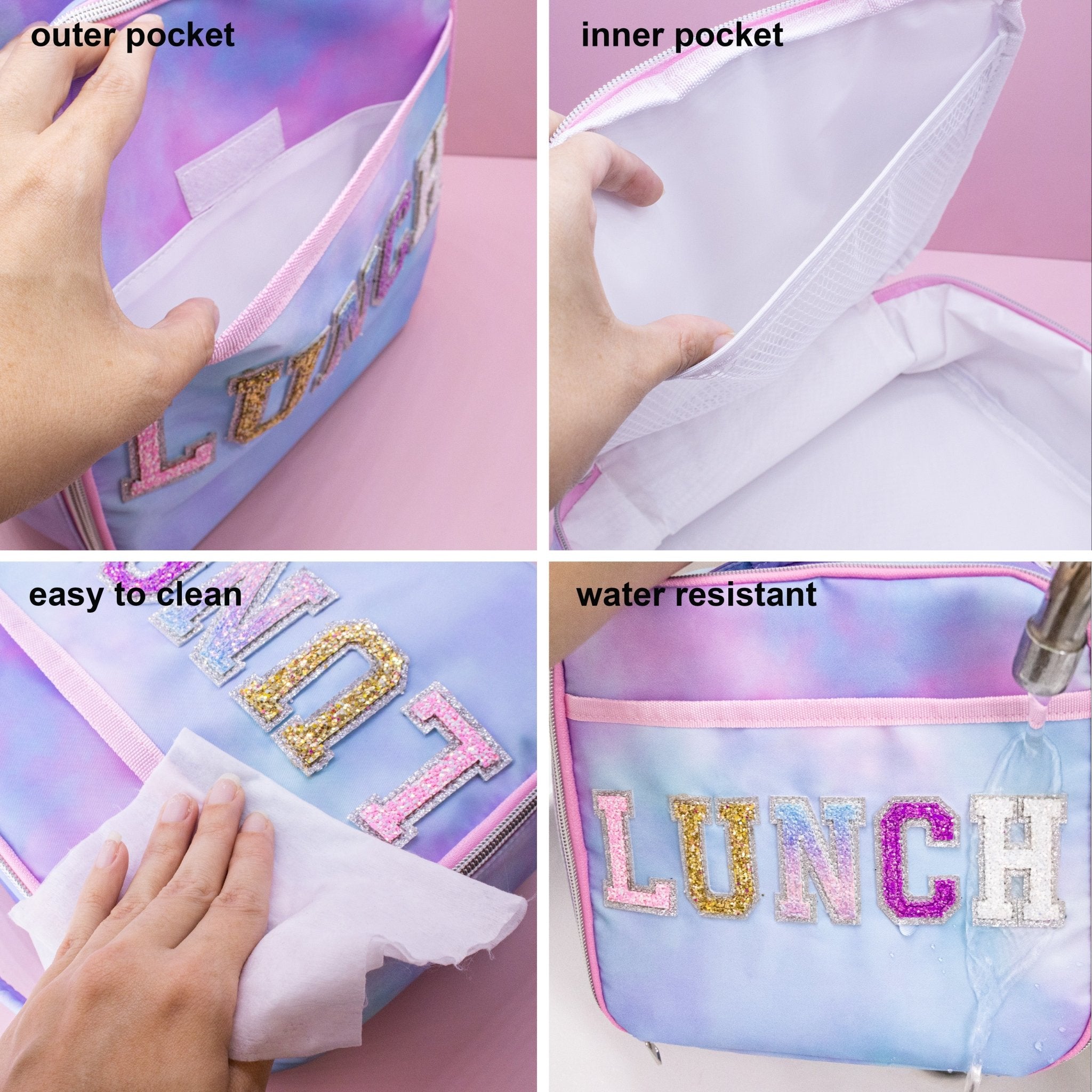 Tie Dye Lunch Box with Glitter Varsity Letter Patches - LUNCH - FROG SAC