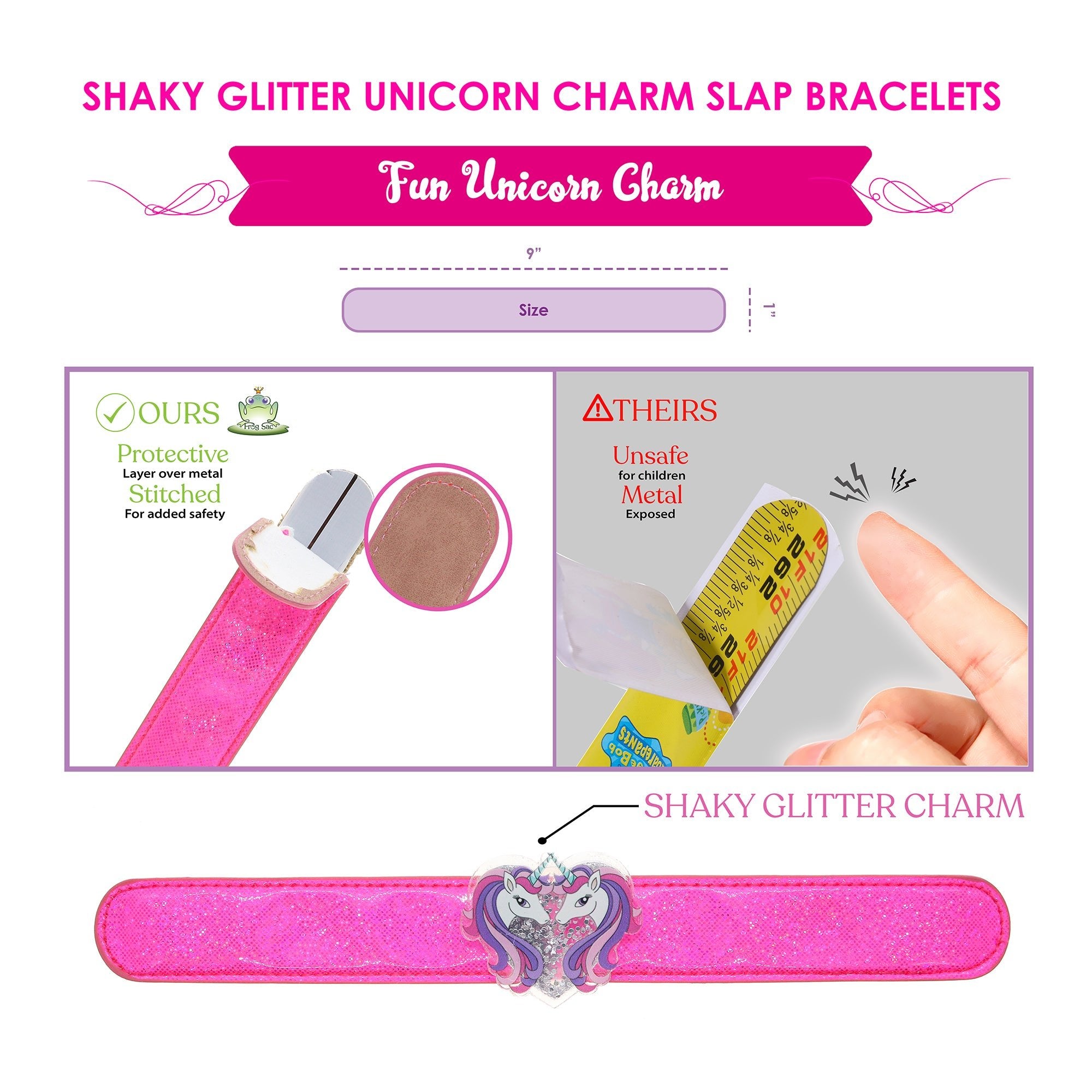Unicorn Slap Bracelet with Glitter Shaker Charm - FROG SAC