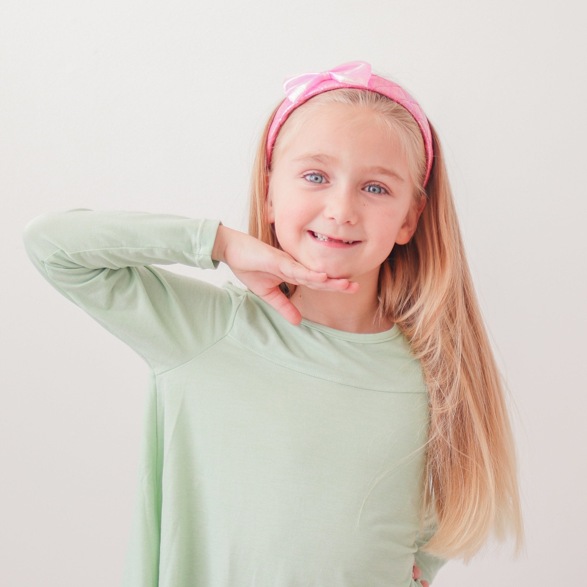 Wide Pink Iridescent Quilted Bow Headband - FROG SAC