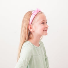 Wide Pink Iridescent Quilted Bow Headband - FROG SAC
