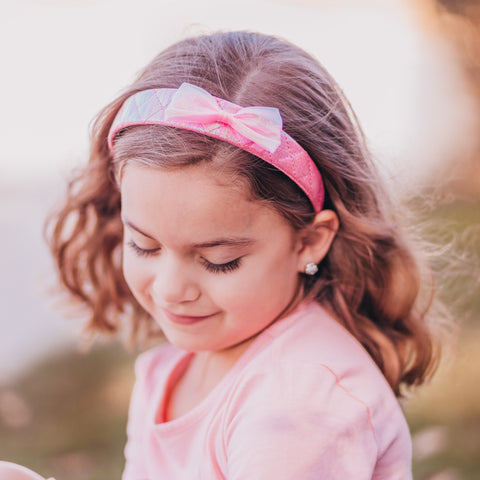 Wide Pink Iridescent Quilted Bow Headband - FROG SAC