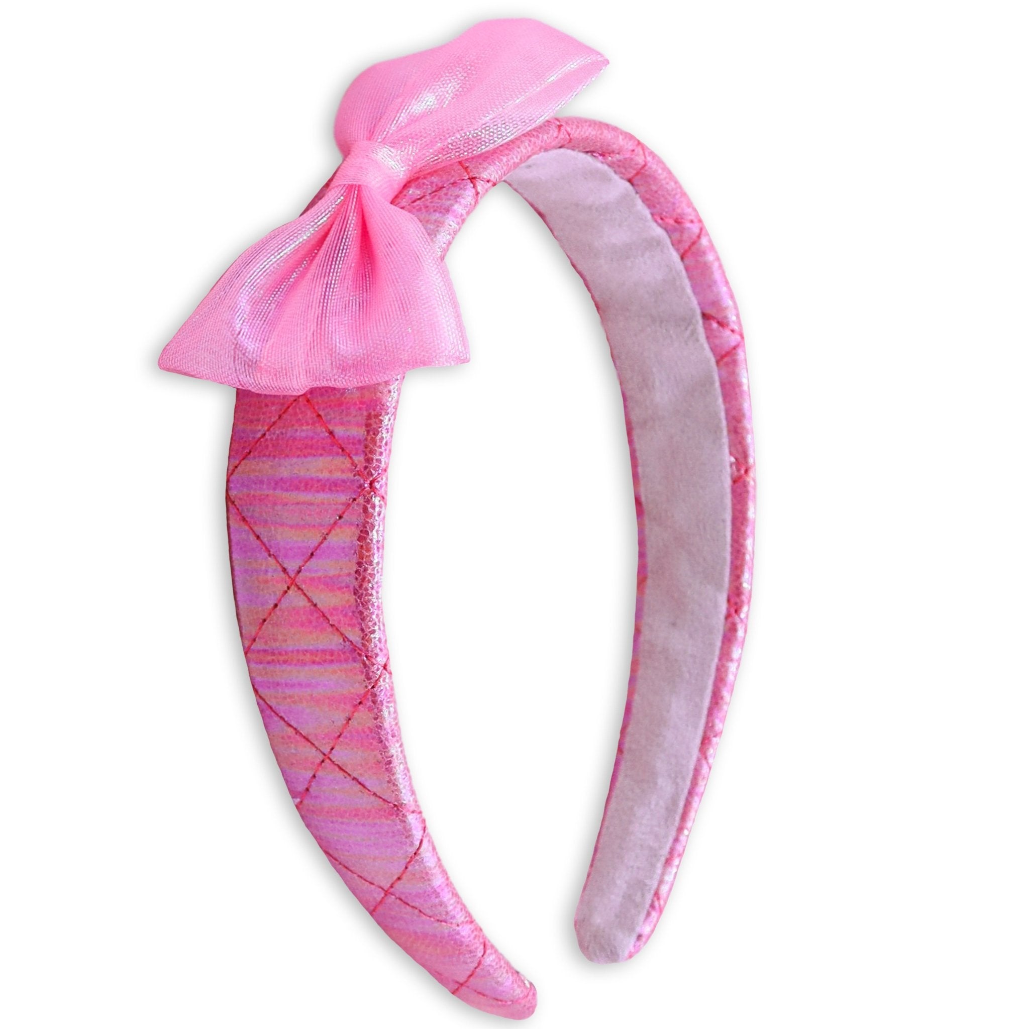 Wide Pink Iridescent Quilted Bow Headband - FROG SAC