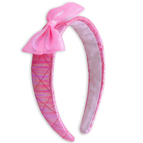 Wide Pink Iridescent Quilted Bow Headband - FROG SAC