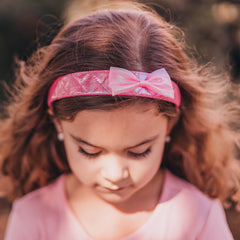 Wide Pink Iridescent Quilted Bow Headband - FROG SAC