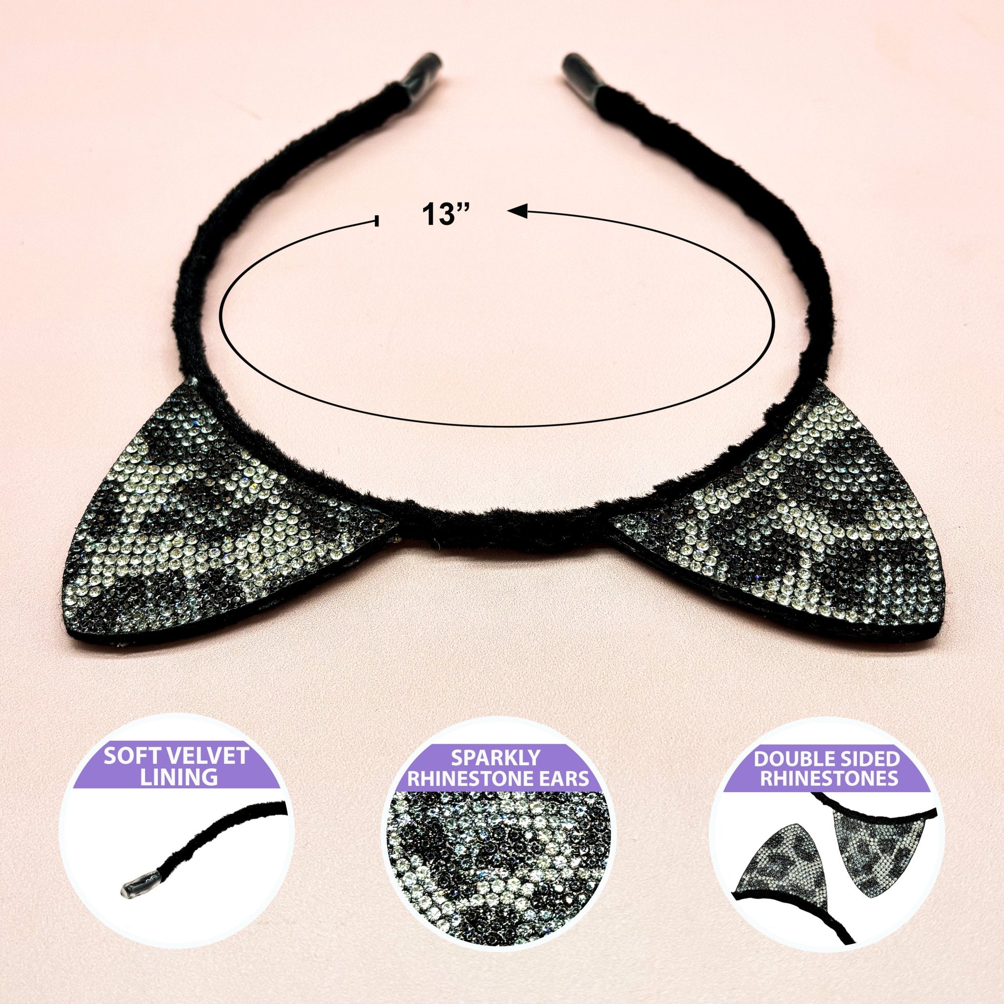Cat Ears Headband - Dual Sided Rhinestone - FROG SAC