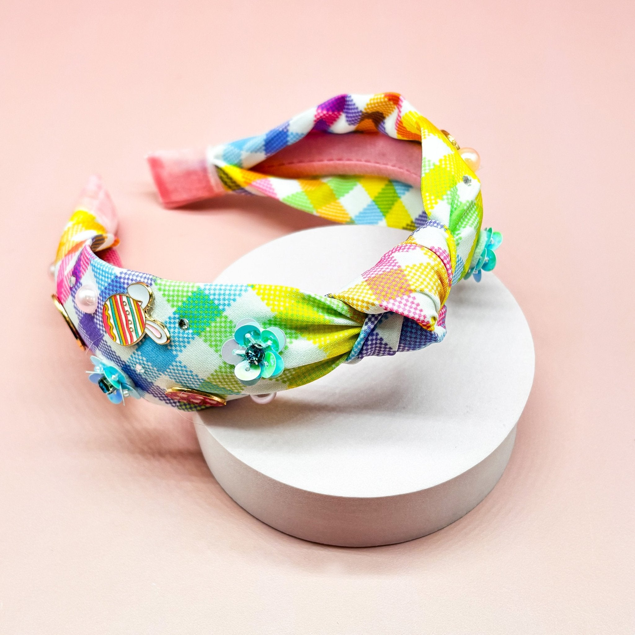 Easter Charm Knot Headband - Plaid - FROG SAC