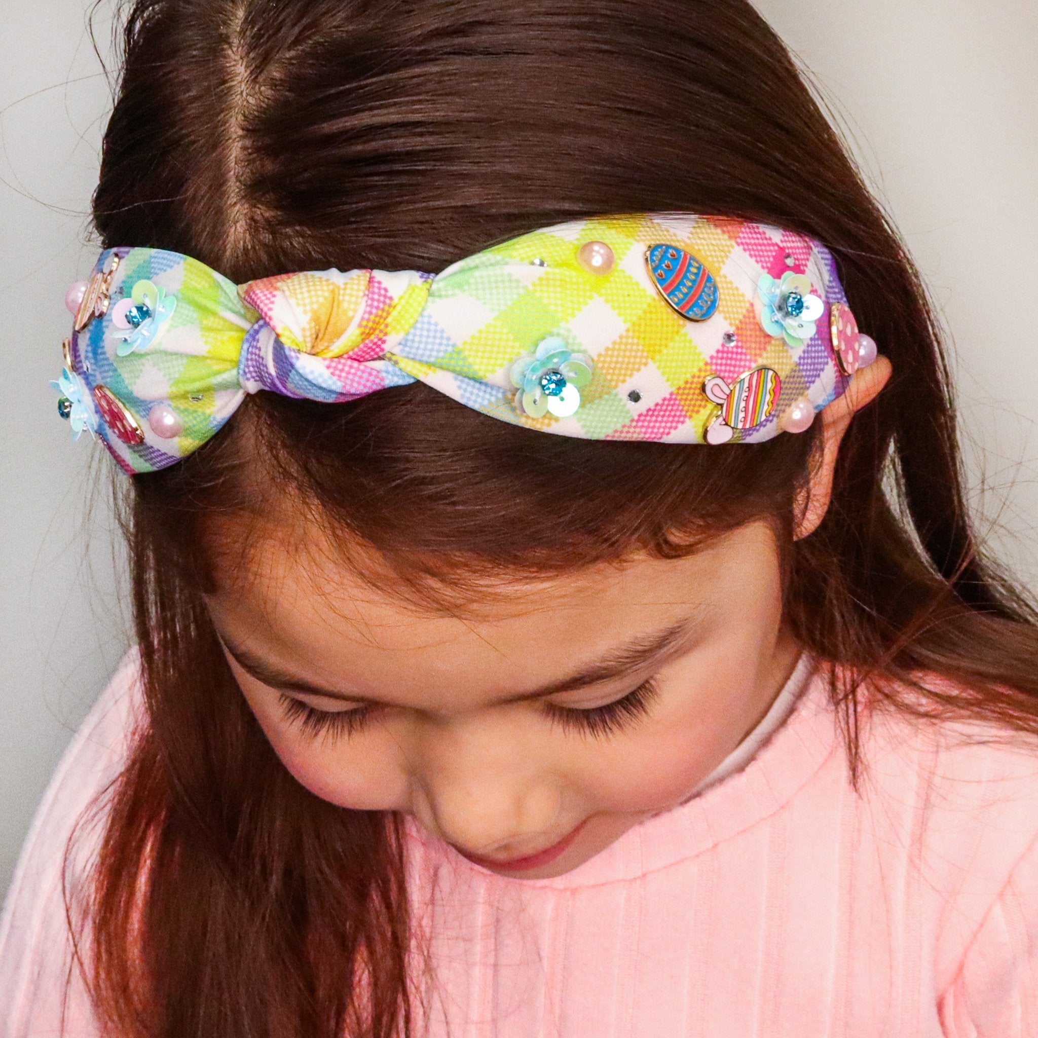 Easter Charm Knot Headband - Plaid - FROG SAC