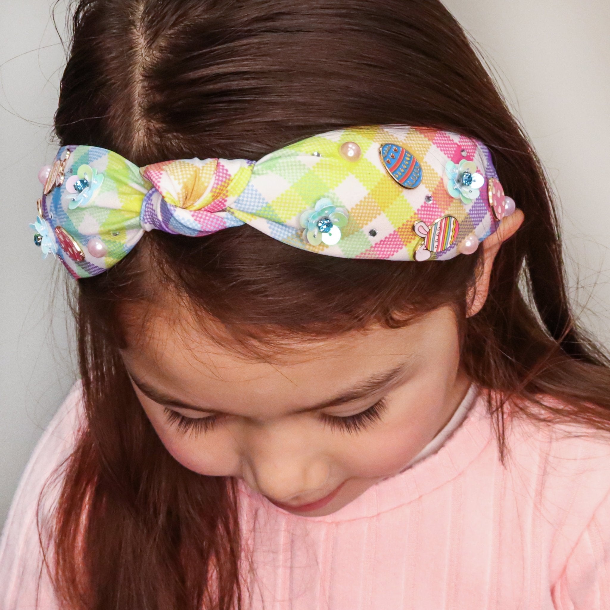 Easter Knotted Headband - Plaid Knot Hair Band for Kids Girls - FROG SAC