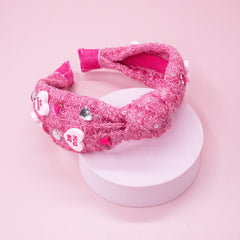 Embellished Knot Headband - Tweed Beaded Candy Valentine Heart - FROG SAC