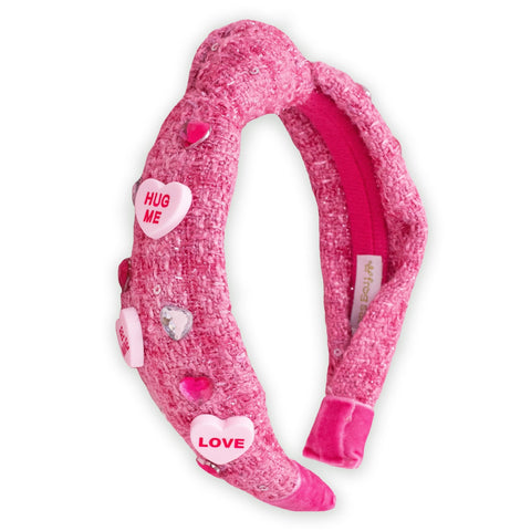 Embellished Knot Headband - Tweed Beaded Candy Valentine Heart - FROG SAC