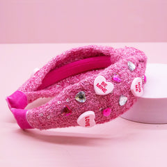 Embellished Knot Headband - Tweed Beaded Candy Valentine Heart - FROG SAC