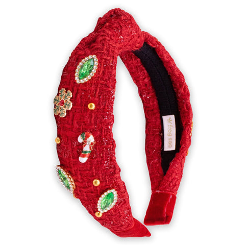 Embellished Knot Headband - Tweed Rhinestone Pearl (Christmas) - FROG SAC