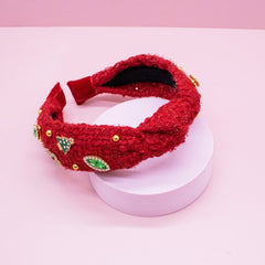 Embellished Knot Headband - Tweed Rhinestone Pearl (Christmas) - FROG SAC