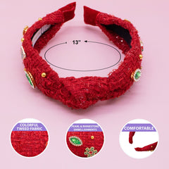 Embellished Knot Headband - Tweed Rhinestone Pearl (Christmas) - FROG SAC