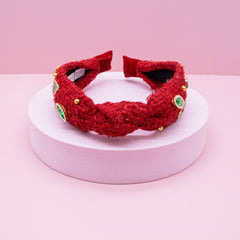 Embellished Knot Headband - Tweed Rhinestone Pearl (Christmas) - FROG SAC