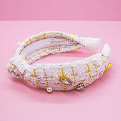 Embellished Knot Headband - Tweed Rhinestone Pearl Solid Color - FROG SAC