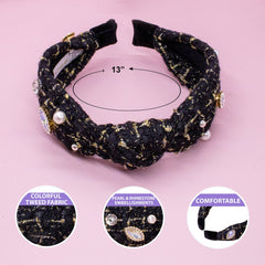 Embellished Knot Headband - Tweed Rhinestone Pearl Solid Color - FROG SAC