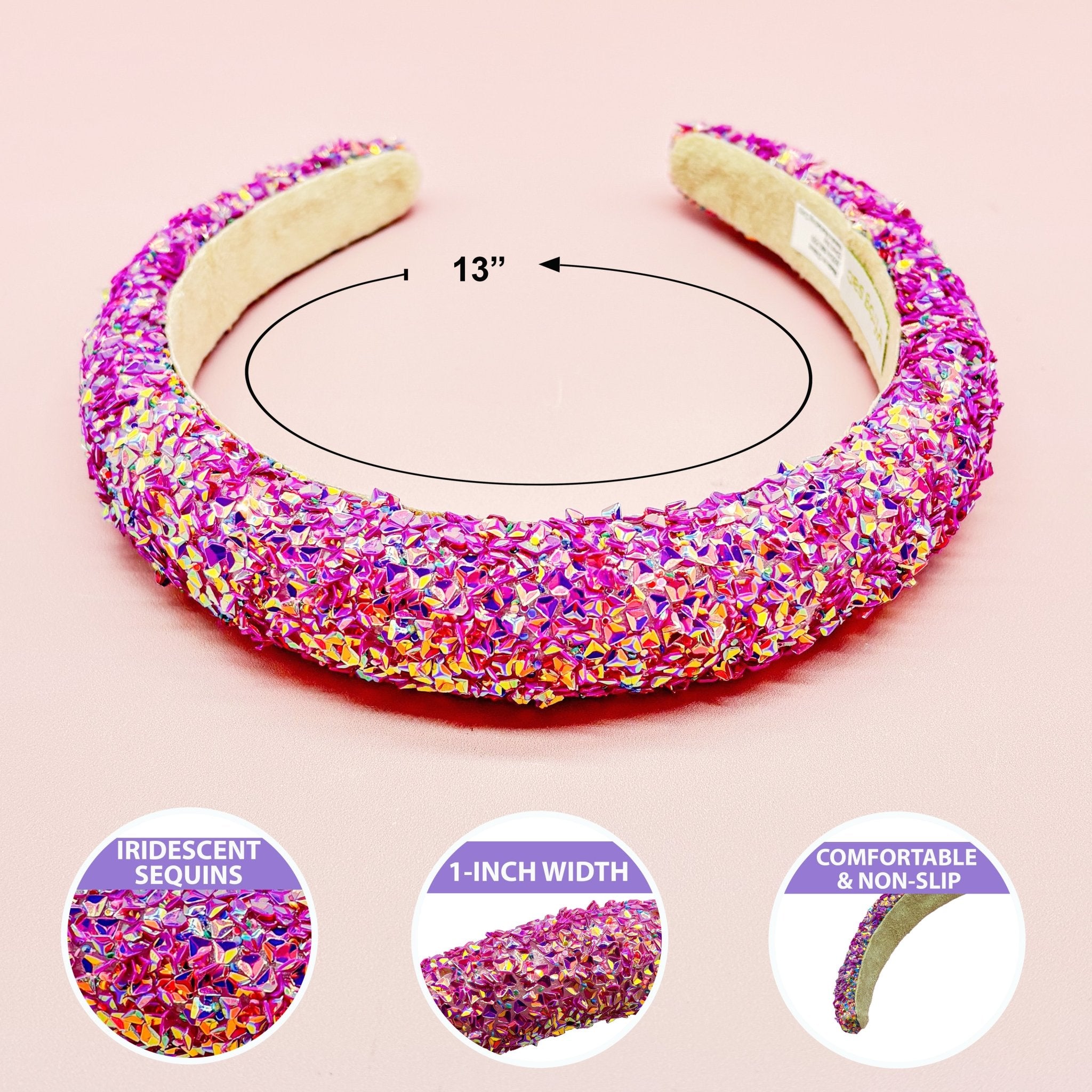 Padded Sparkly Headband - Chunky Sequin Hair Band - FROG SAC