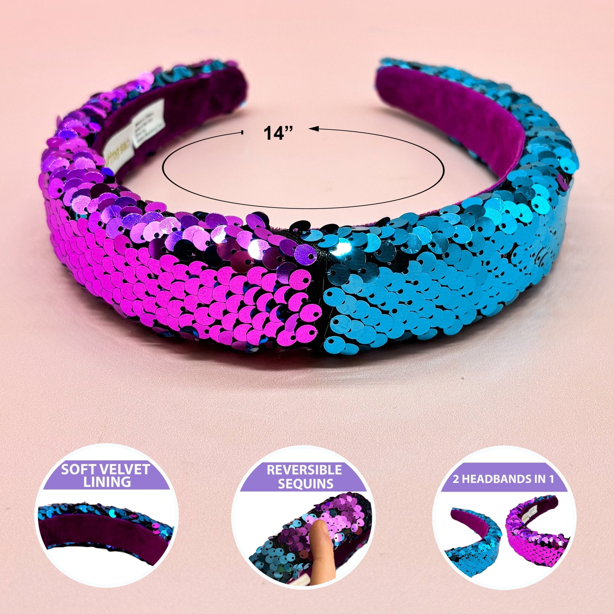 Reversible Sequin Headband - Kids Padded Hair Band - FROG SAC
