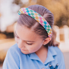 Rhinestone Headband - Padded Rainbow Checkerboard Hair Band - FROG SAC