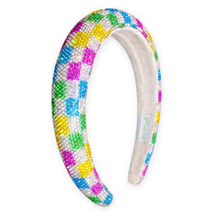 Rhinestone Headband - Padded Rainbow Checkerboard Hair Band - FROG SAC