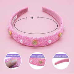 Tapered Chunky Glitter Headband (Pearl & Rhinestone Studs) - FROG SAC