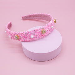 Tapered Chunky Glitter Headband (Pearl & Rhinestone Studs) - FROG SAC