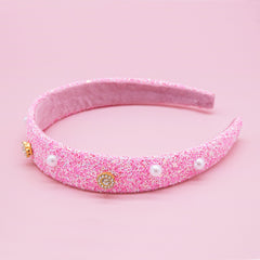 Tapered Chunky Glitter Headband (Pearl & Rhinestone Studs) - FROG SAC