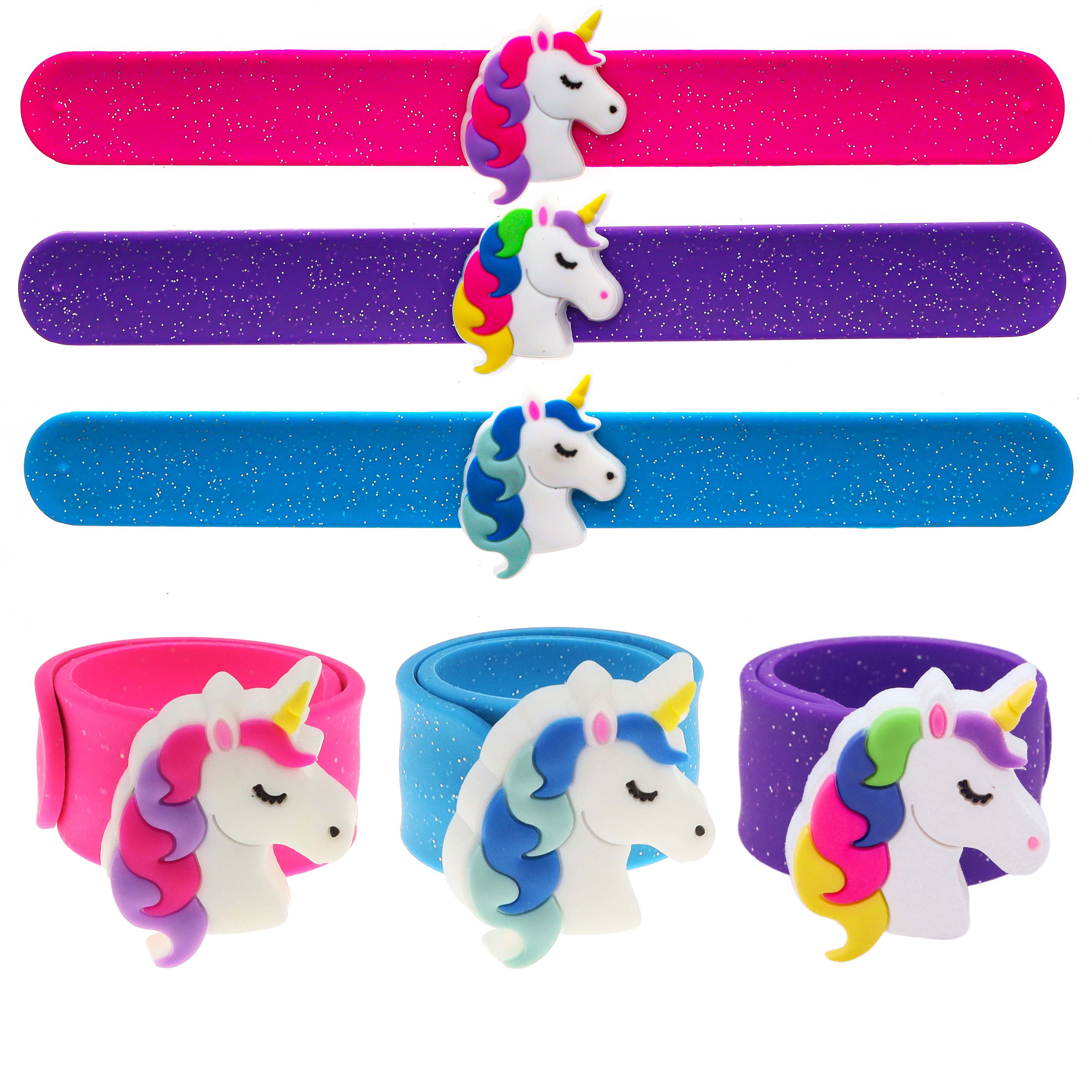 Light Up LED Unicorn Slap Bracelets - 3 Pack