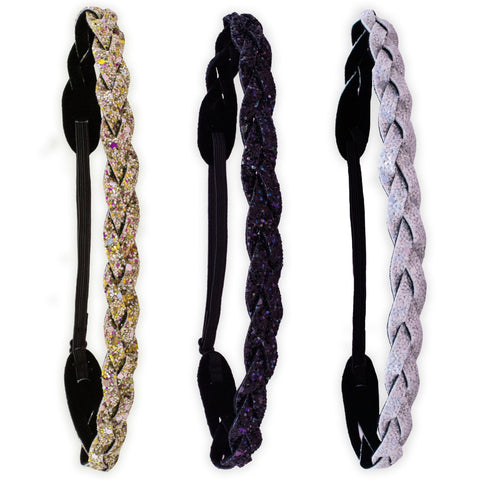 Adjustable Two Tone Braided Headbands - 4 Pack