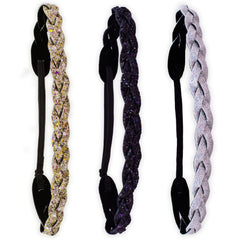 Adjustable No Slip Braided Glitter Headbands - 3 Pack - FROG SAC