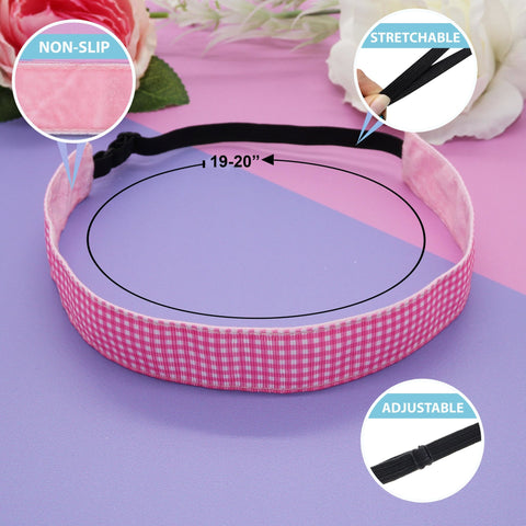 Adjustable No Slip Gingham Plaid Headbands - 6 Pack - FROG SAC