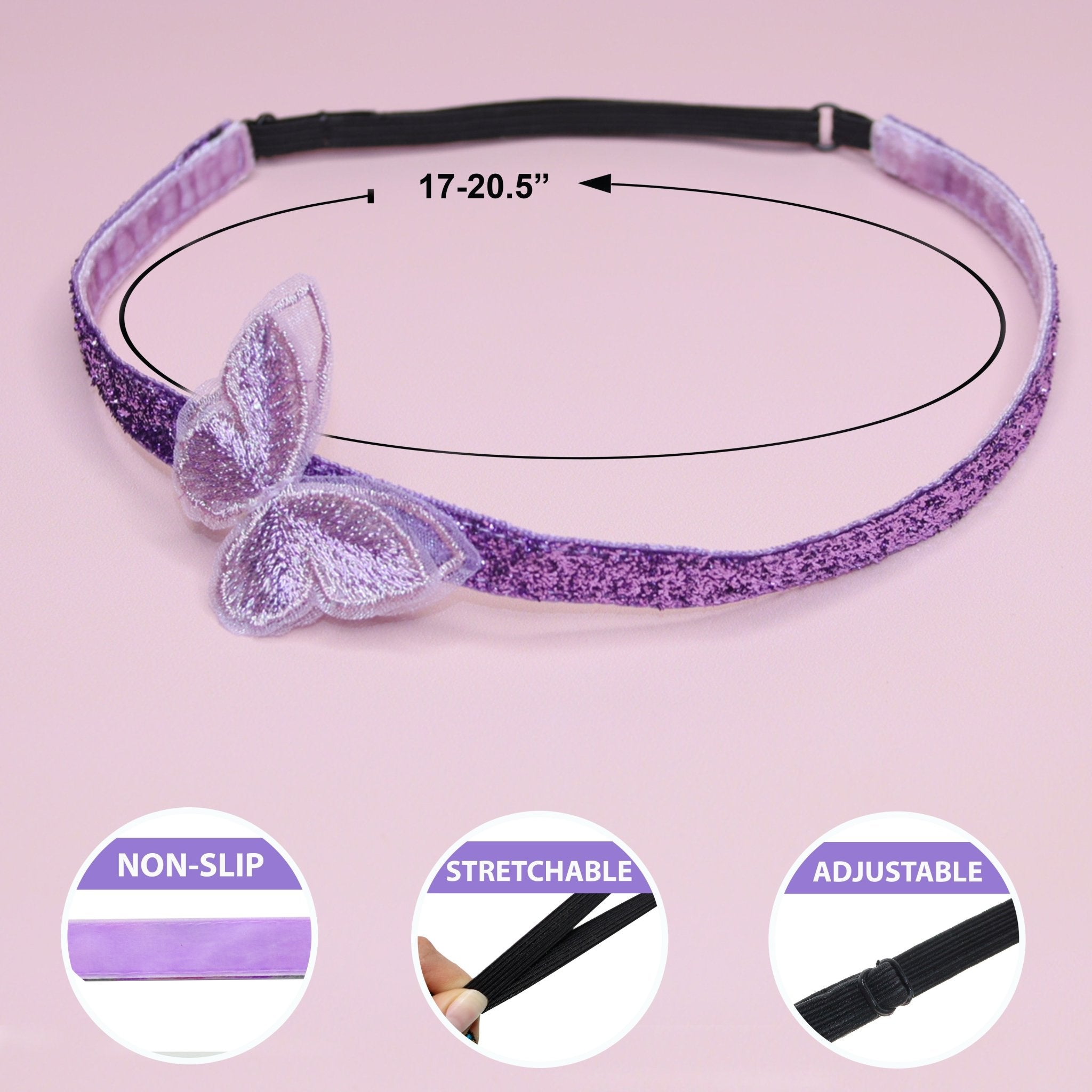 Adjustable No Slip Glitter Butterfly Headbands - 4 Pack - FROG SAC