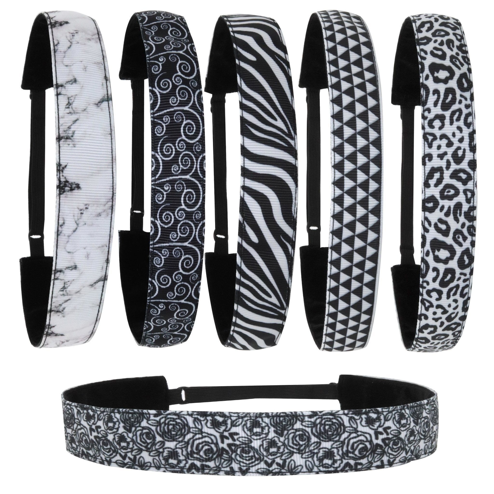 Adjustable No Slip Headbands - Black & White 6 Pack - FROG SAC