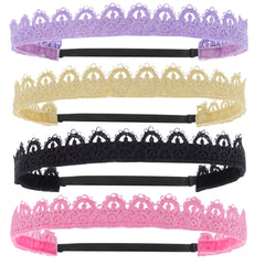 Adjustable No Slip Lace Crown Headbands - 4 Pack - FROG SAC