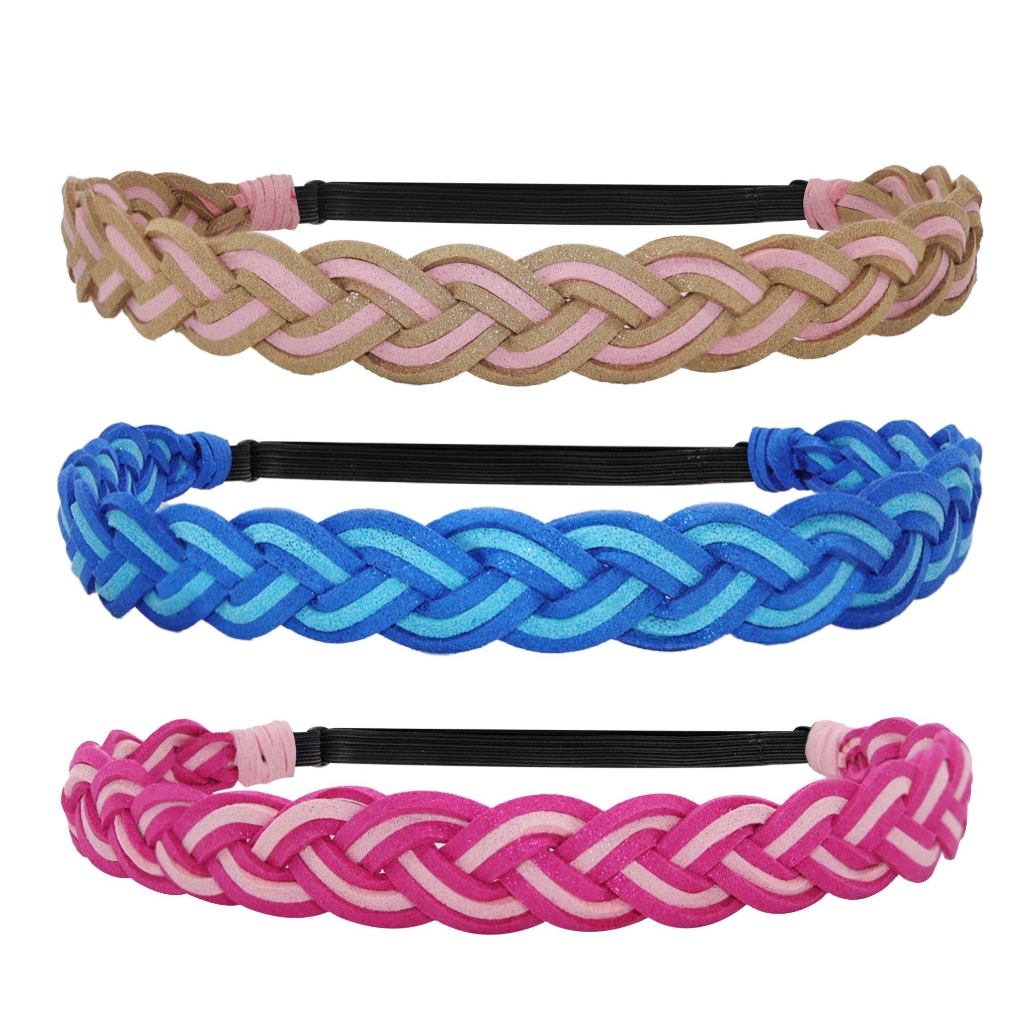 Adjustable Two Tone Braided Headbands - 3 Pack - FROG SAC