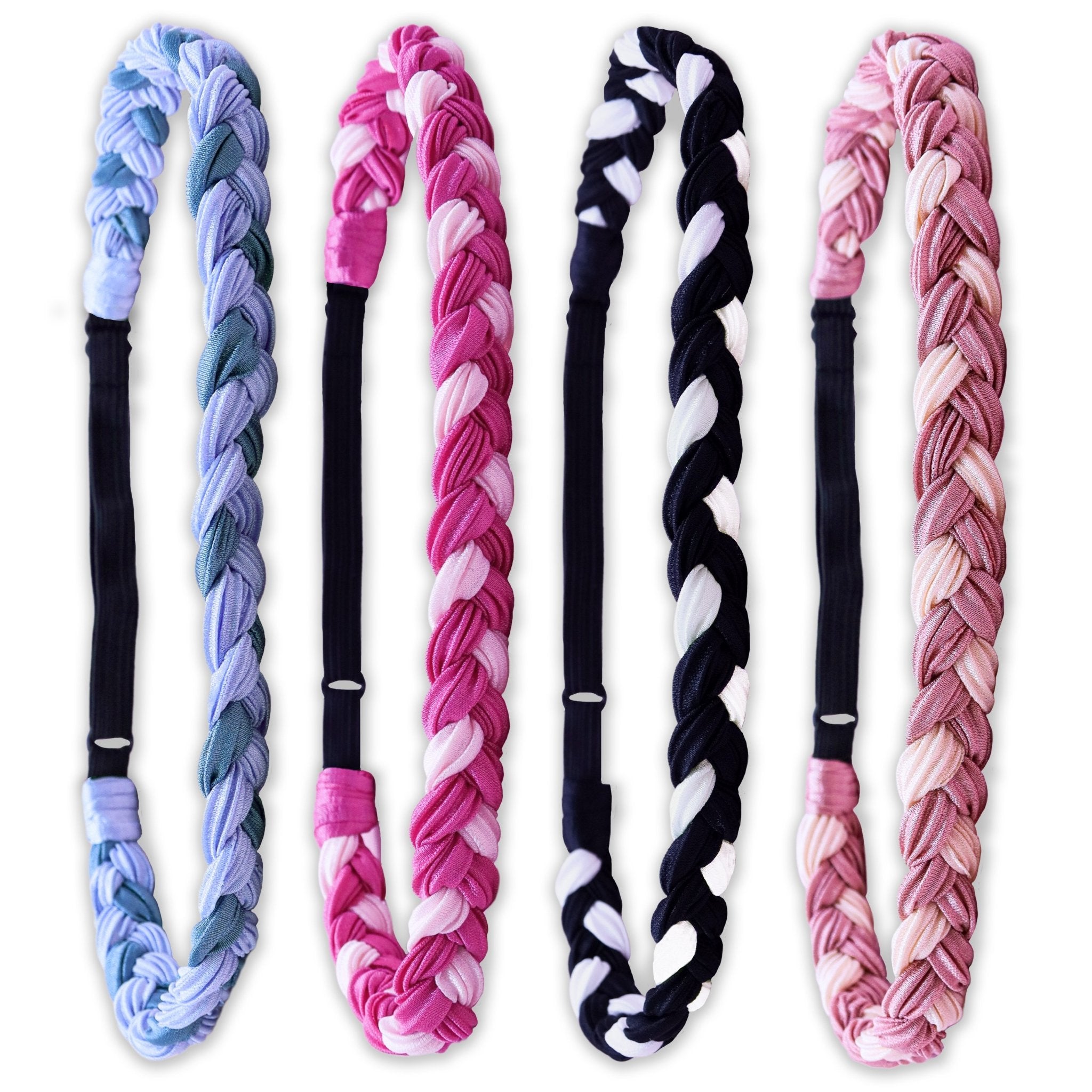 Adjustable Two Tone Braided Headbands - 4 Pack
