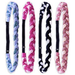 Adjustable Two Tone Braided Headbands - 4 Pack - FROG SAC
