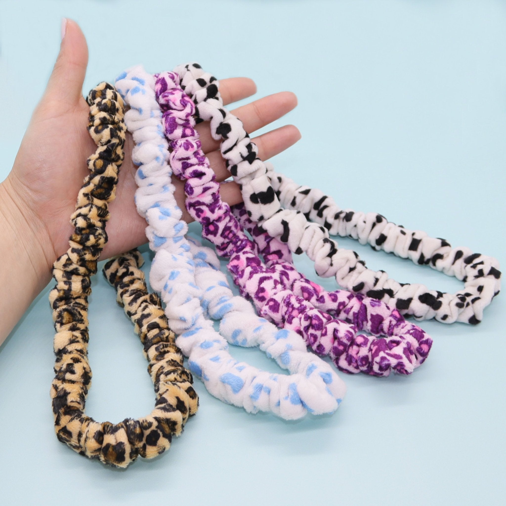 Animal Print Scrunchie Headbands - 4 Pack Cheetah & Cow - FROG SAC