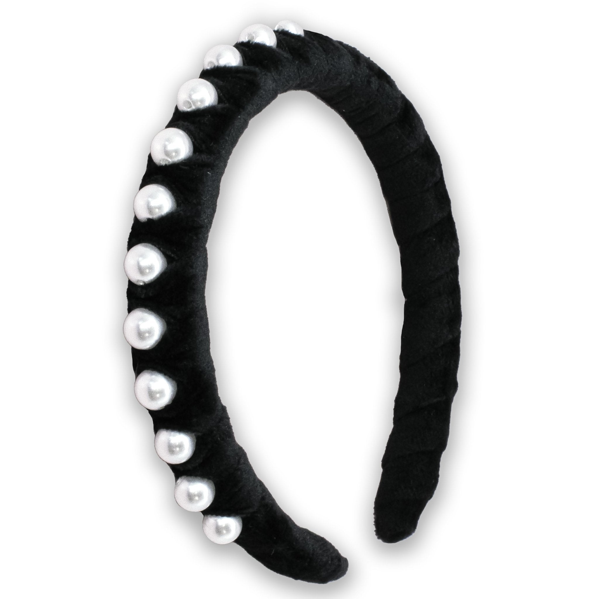 Black Velvet Wrapped Pearl Headband - FROG SAC