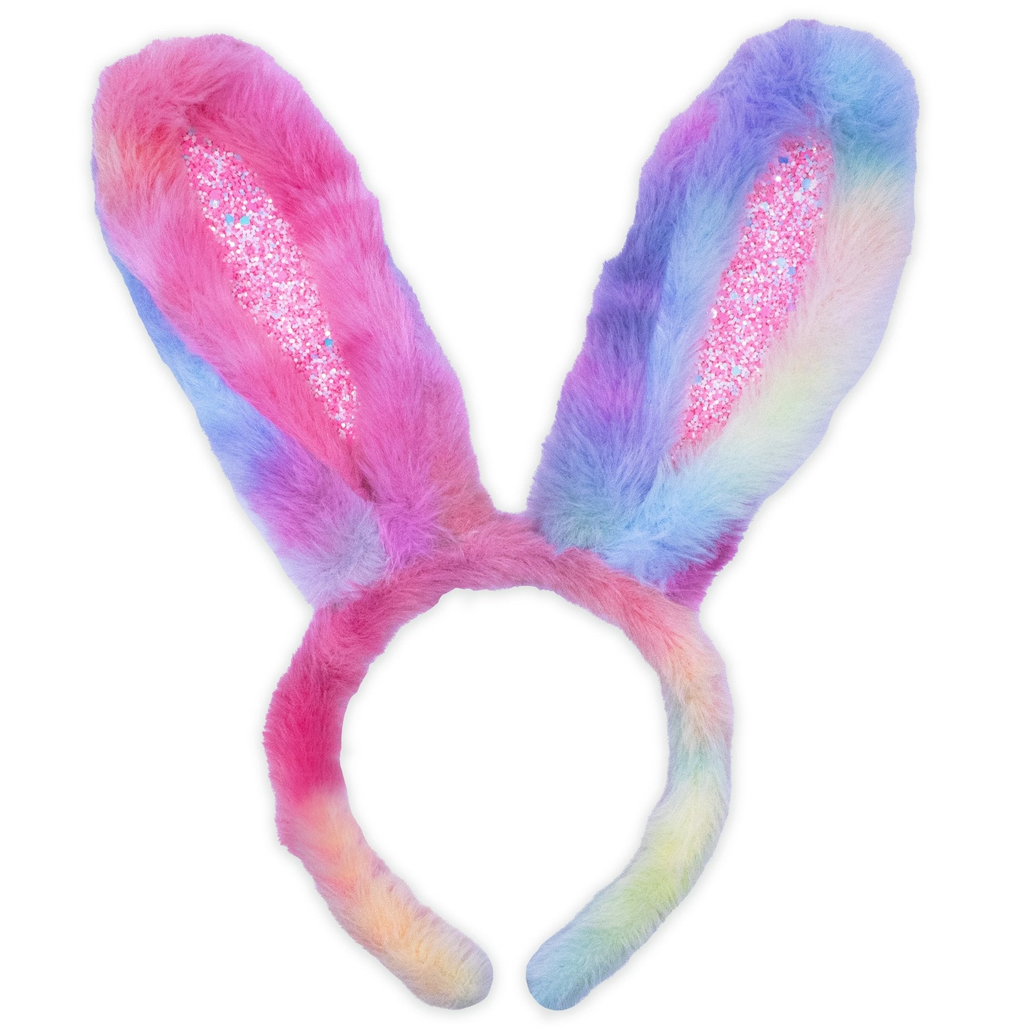 Fuzzy Rainbow Tie Dye Glitter Bunny Ears Easter Headband - FROG SAC