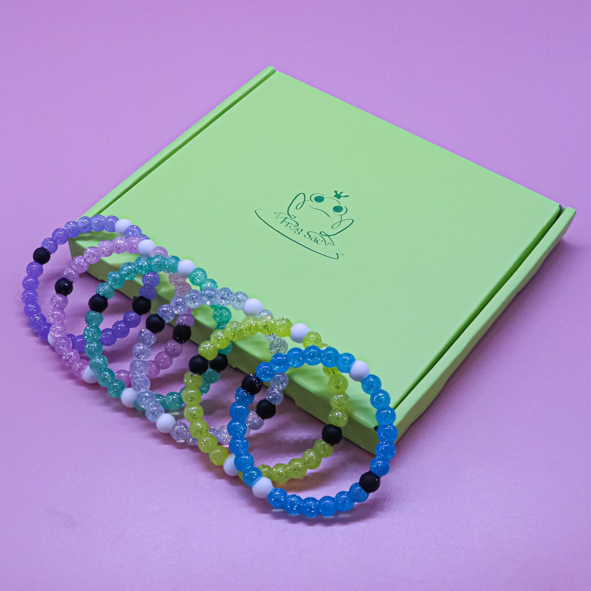 Glitter Beaded Bubble Bracelets - 6 Pack - FROG SAC