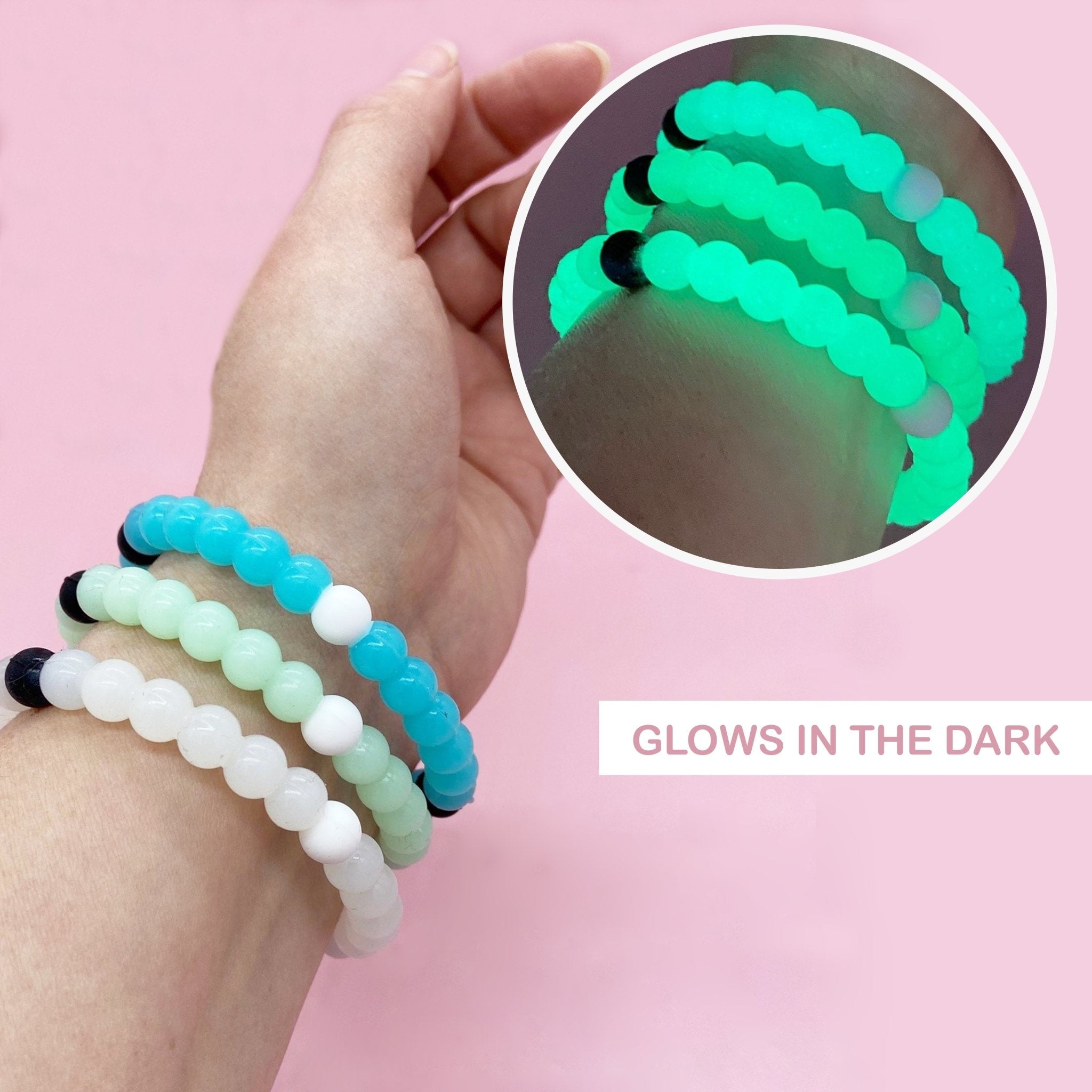 Glow In The Dark Beaded Bubble Bracelets - 6 Pack
