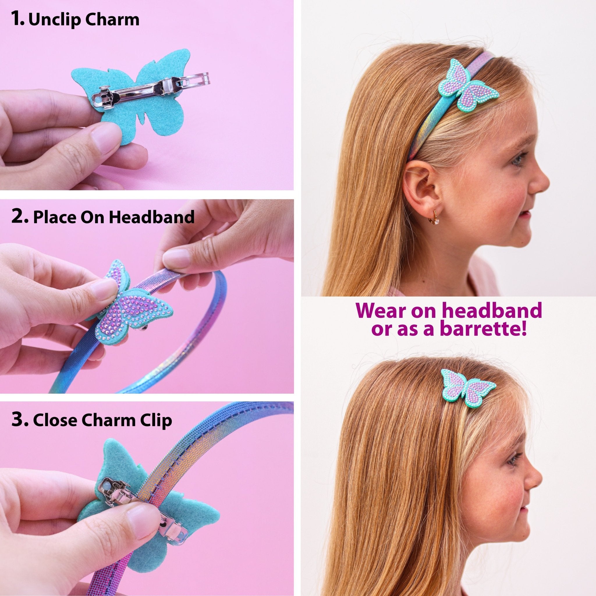Interchangeable Rhinestone Charm Headband and Hair Clips - FROG SAC