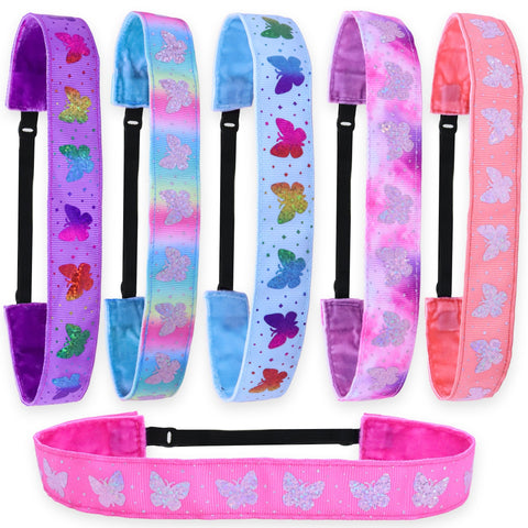 Non-slip Adjustable Holographic Butterfly Ribbon Headbands - Set of 6 - FROG SAC